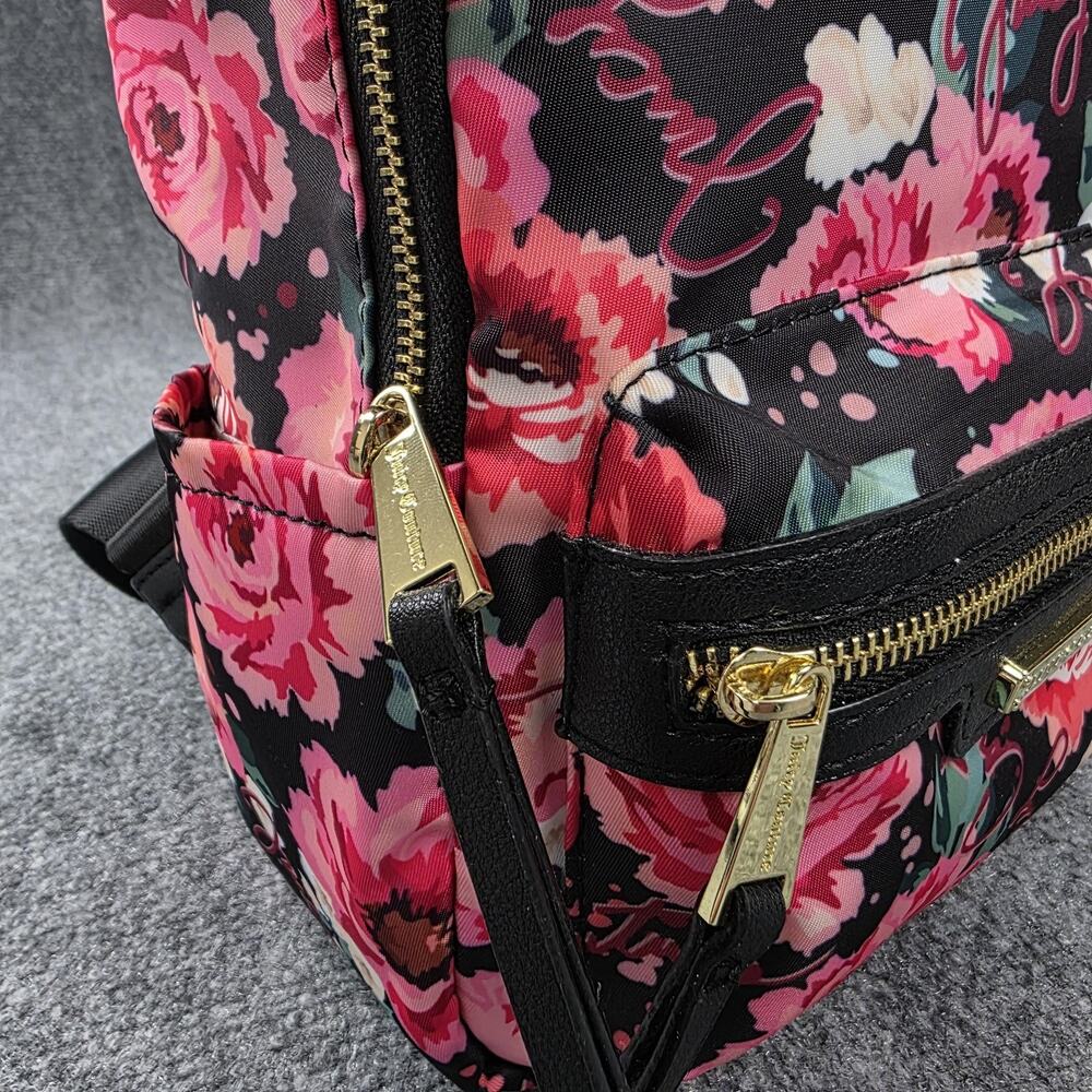 Juicy Couture Backpack Womens Mini Black Floral Rose Print Casual Daypack Zip - Picture 7 of 14